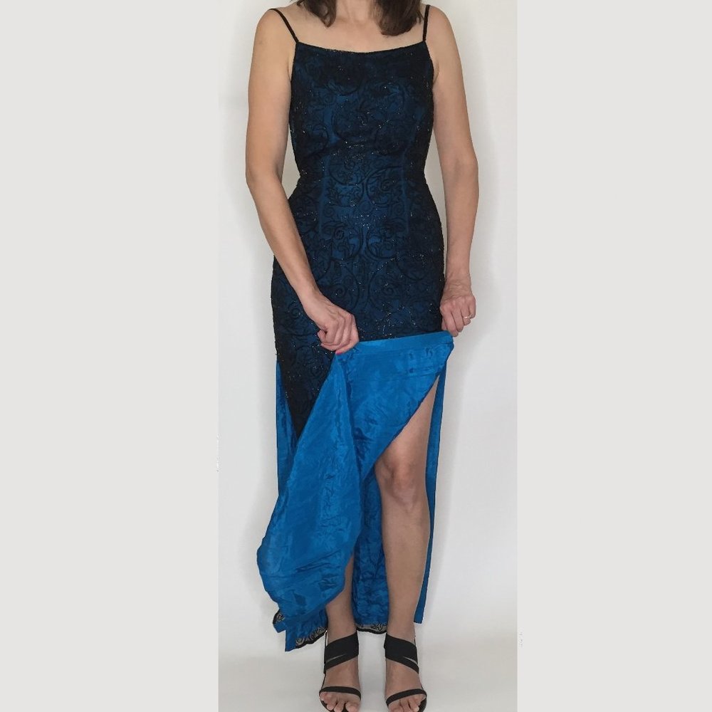 Sean Collection Blue Beaded Dress / Beaded Gown